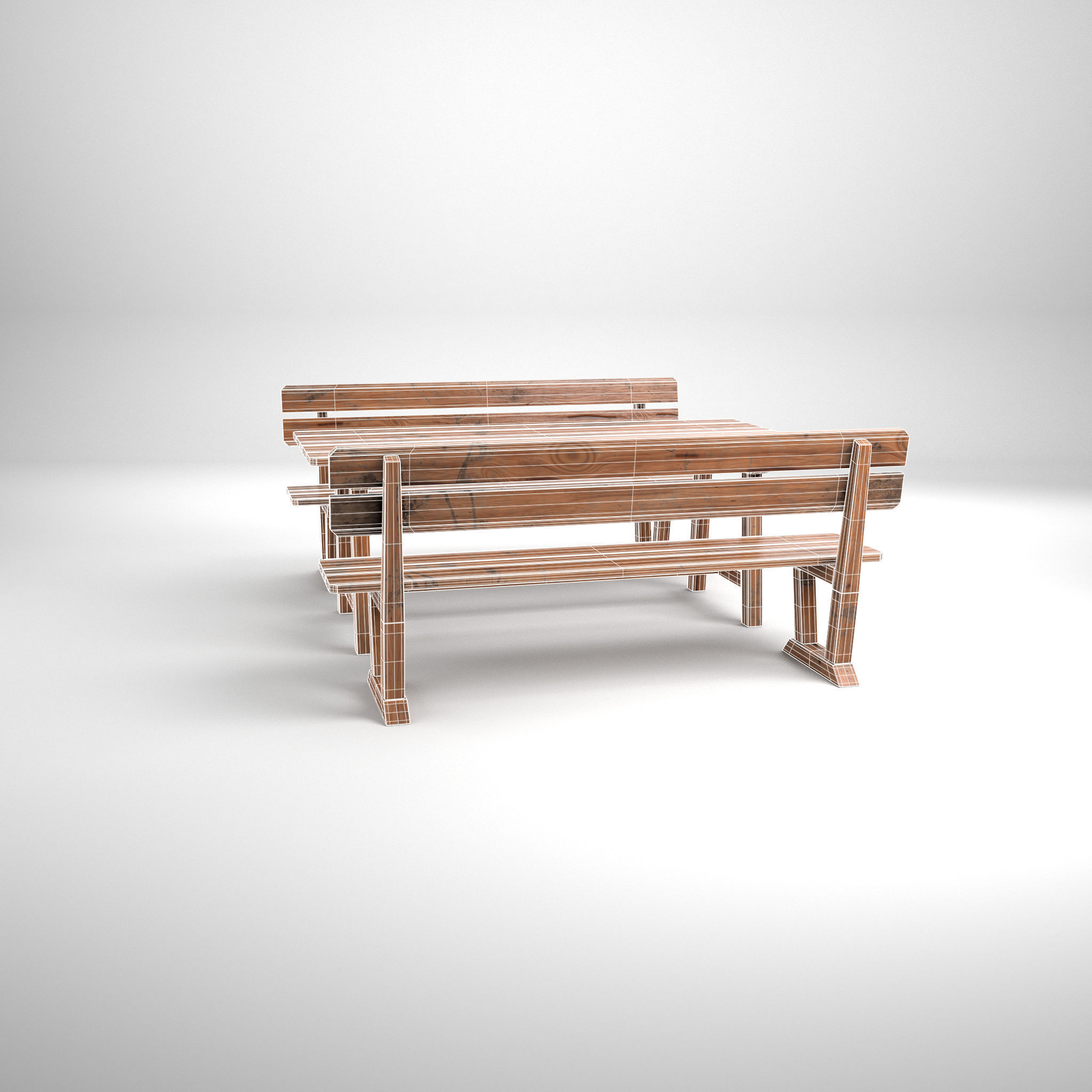 Wood Seating Set with New and Old textures 3D model_8