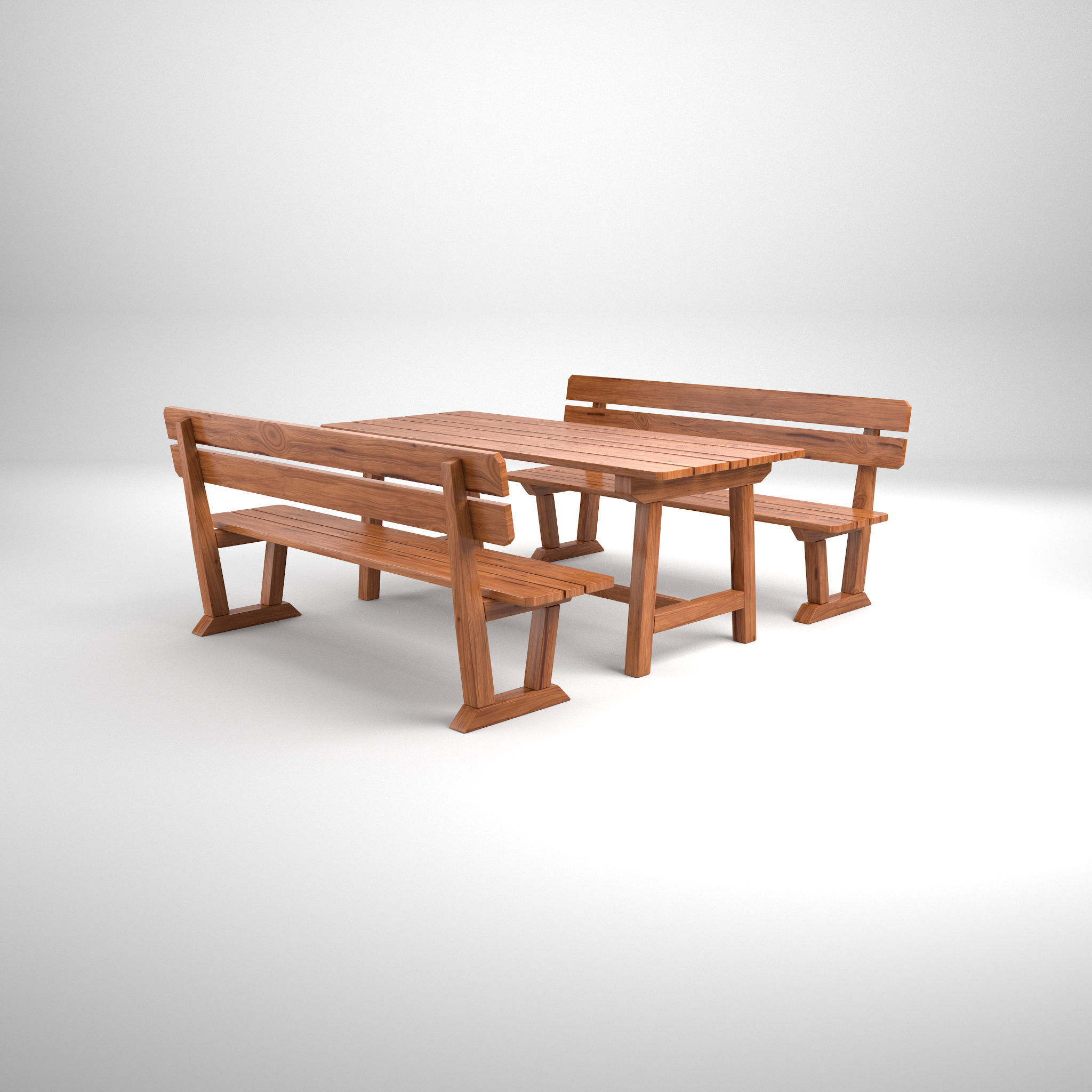 Wood Seating Set with New and Old textures 3D model_2