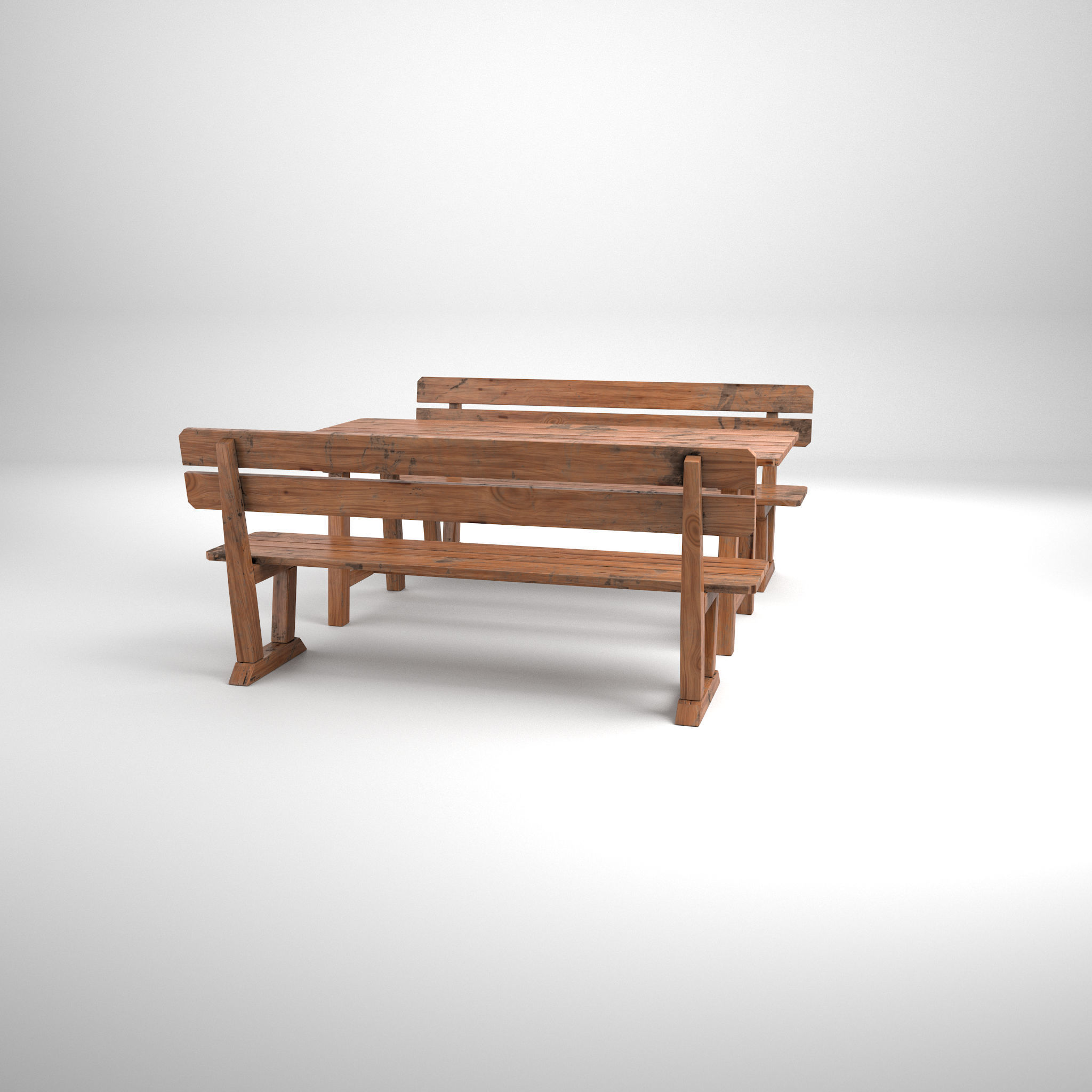 Wood Seating Set with New and Old textures 3D model_5