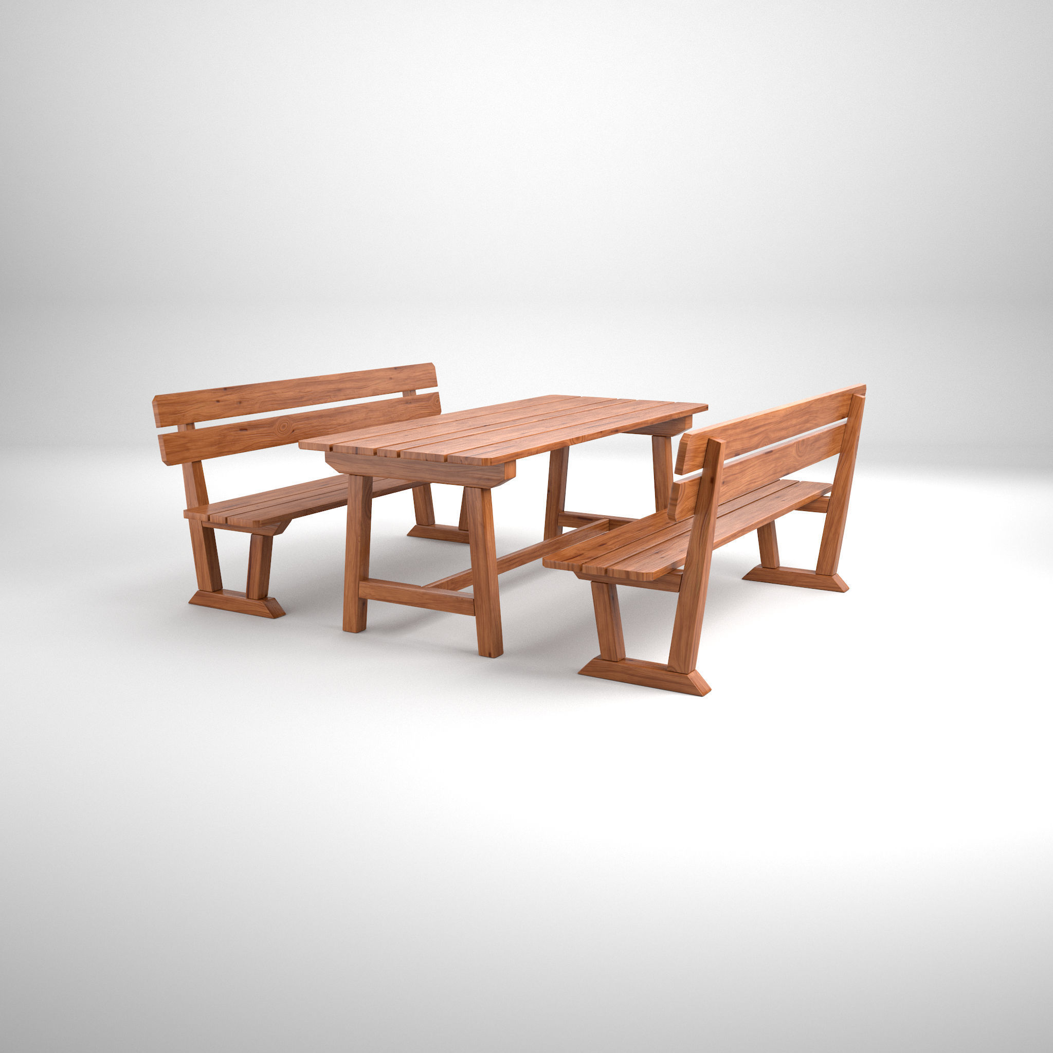 Wood Seating Set with New and Old textures 3D model_1