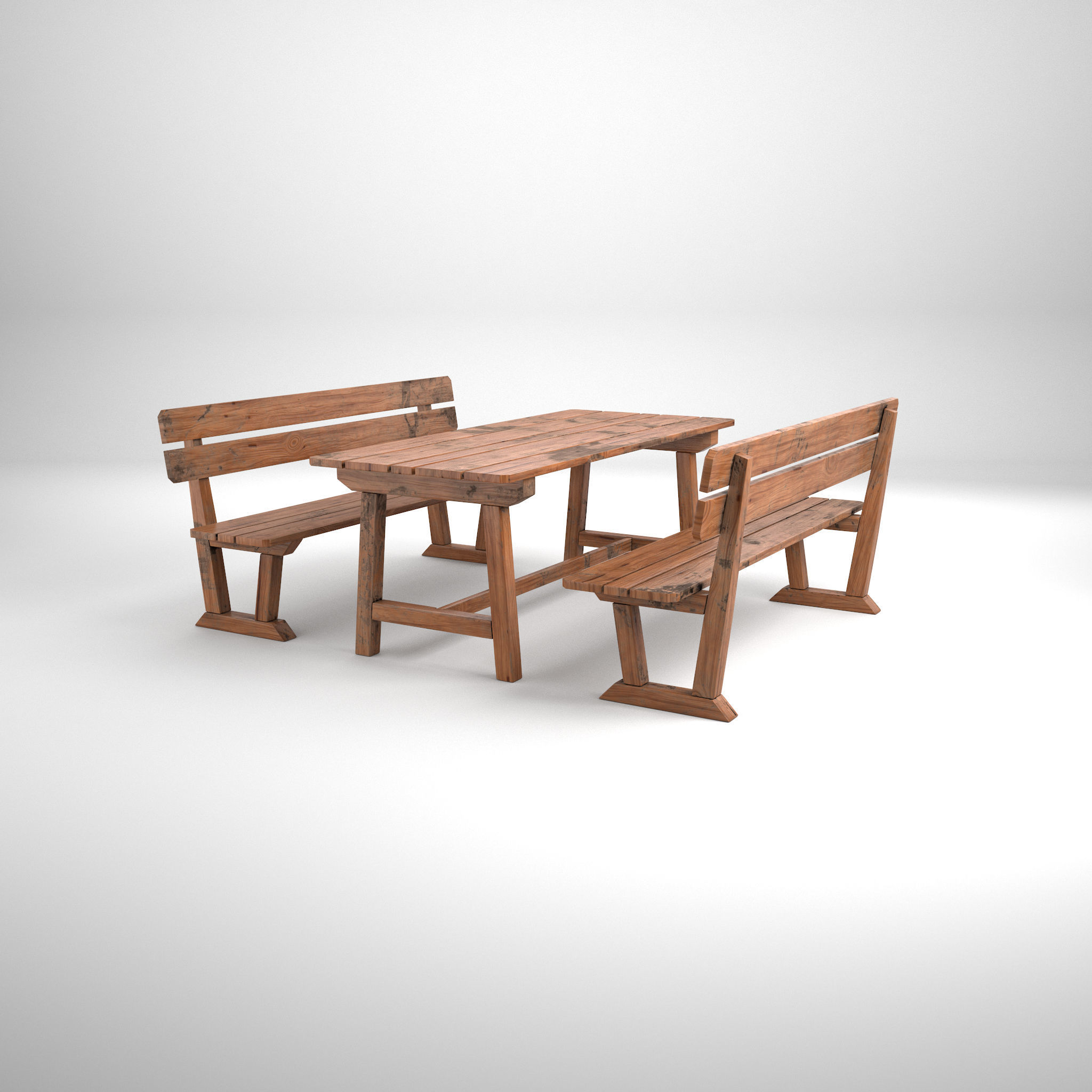 Wood Seating Set with New and Old textures 3D model_4