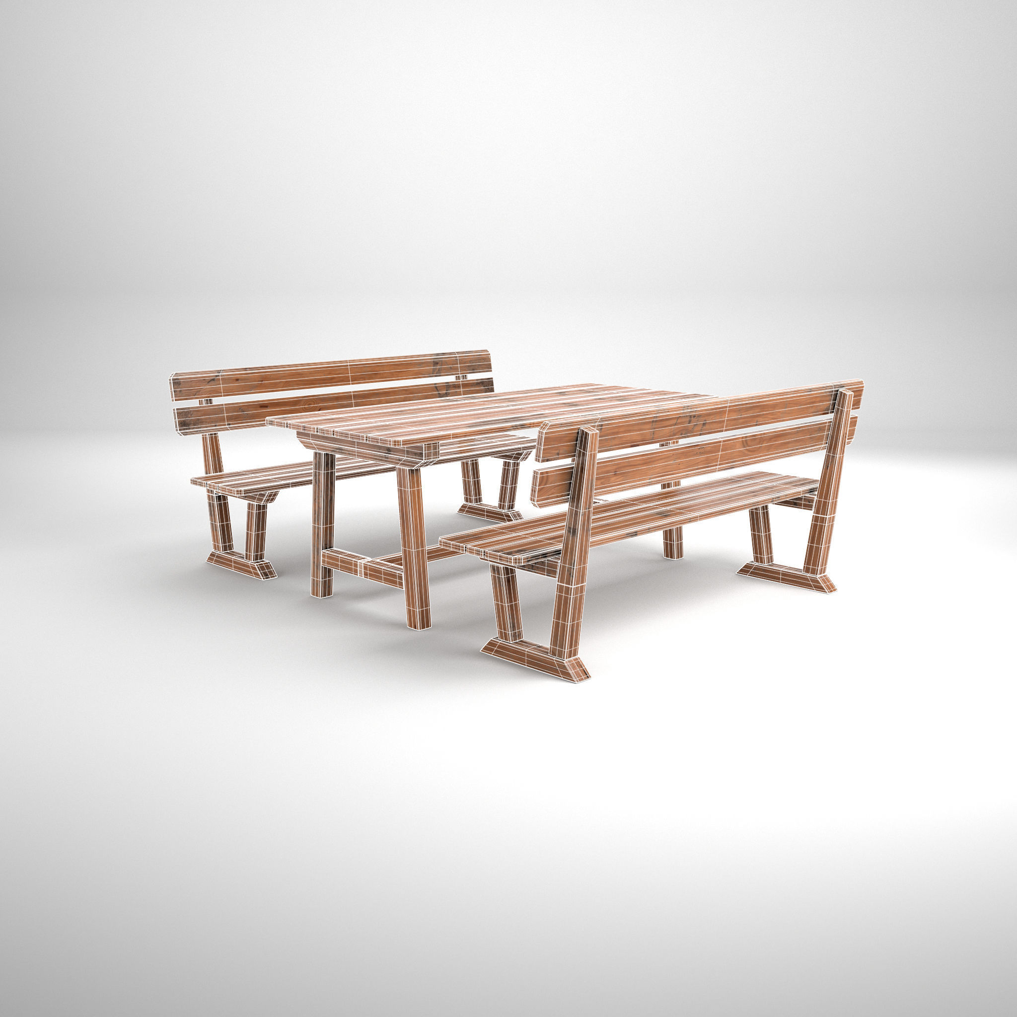 Wood Seating Set with New and Old textures 3D model_7