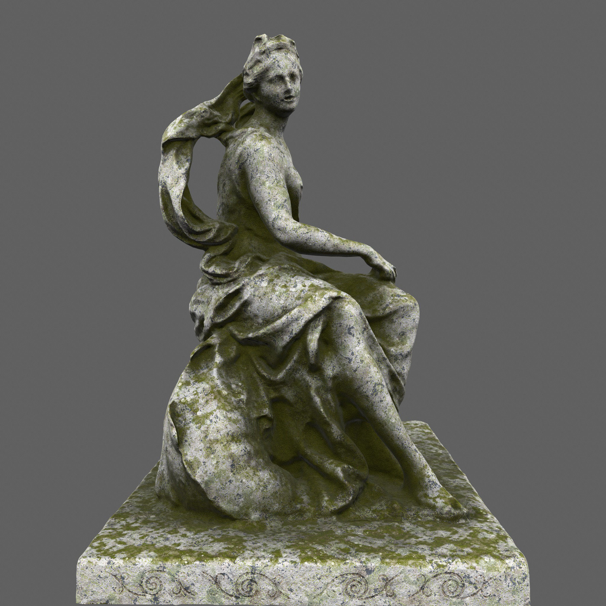 statue 4 of woman on rock 3D model_4