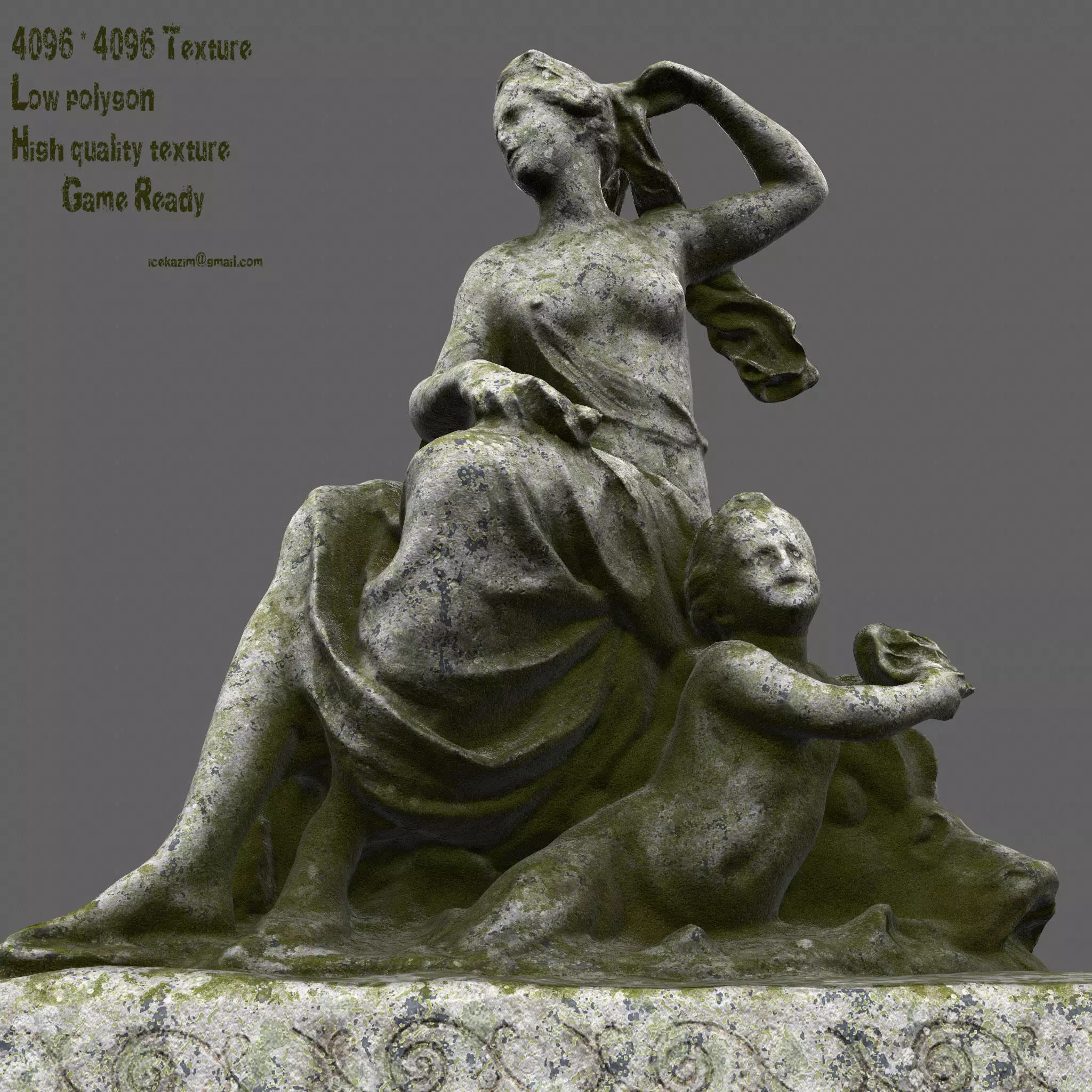 statue 4 of woman on rock 3D model_0