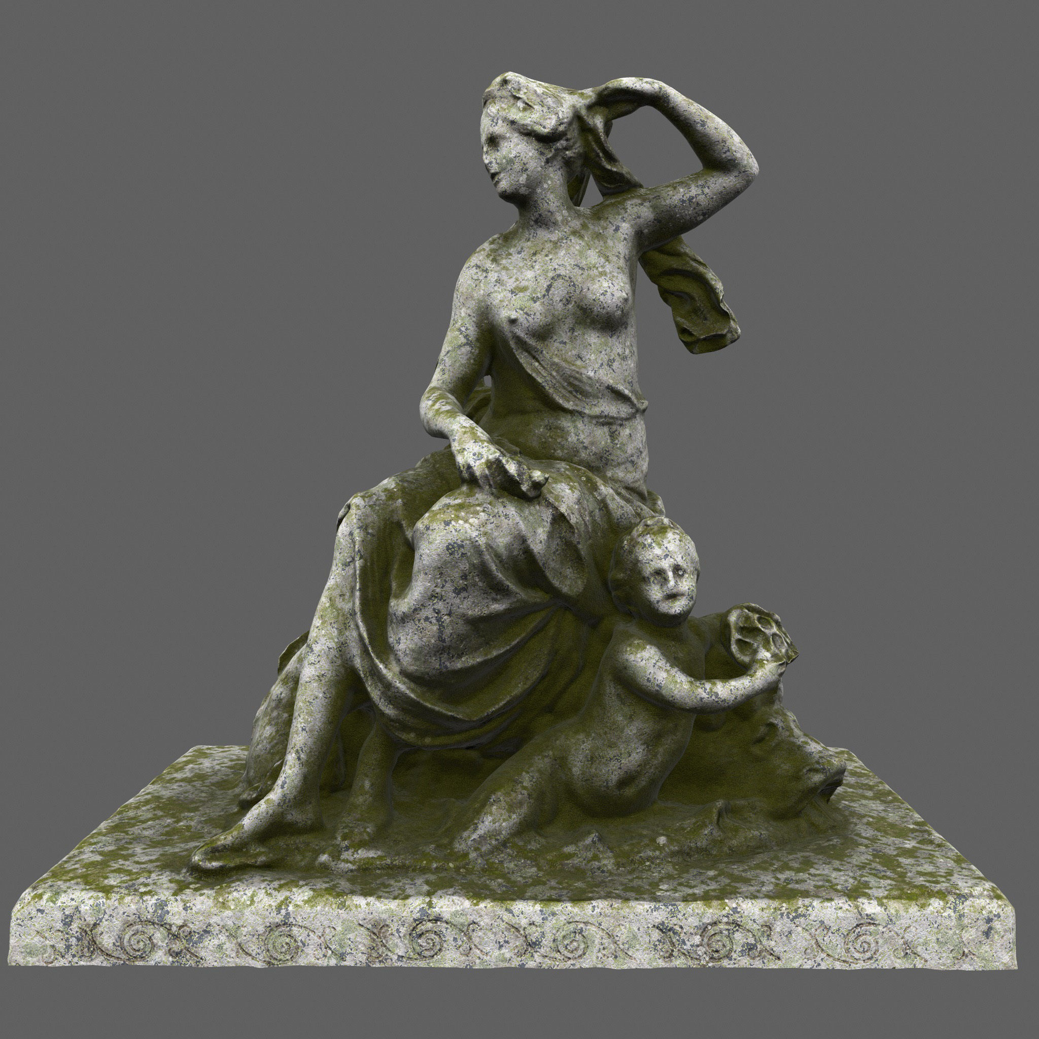 statue 4 of woman on rock 3D model_1