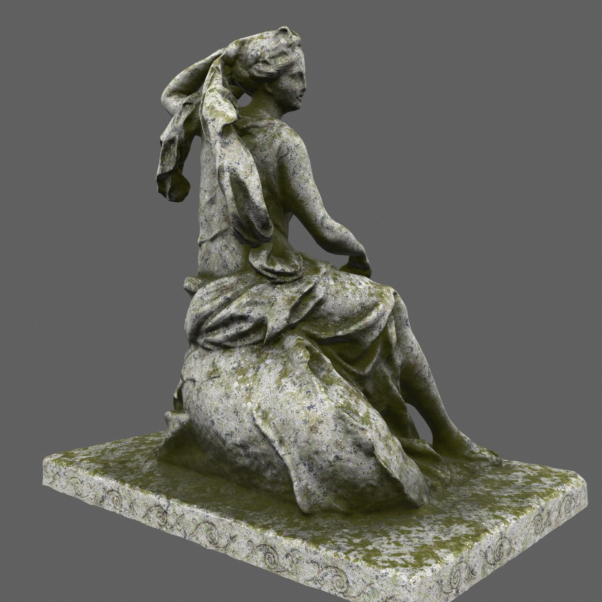 statue 4 of woman on rock 3D model_5