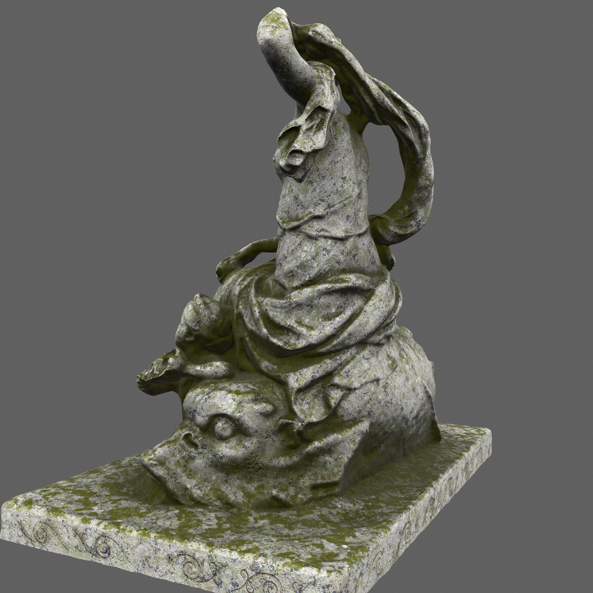 statue 4 of woman on rock 3D model_7