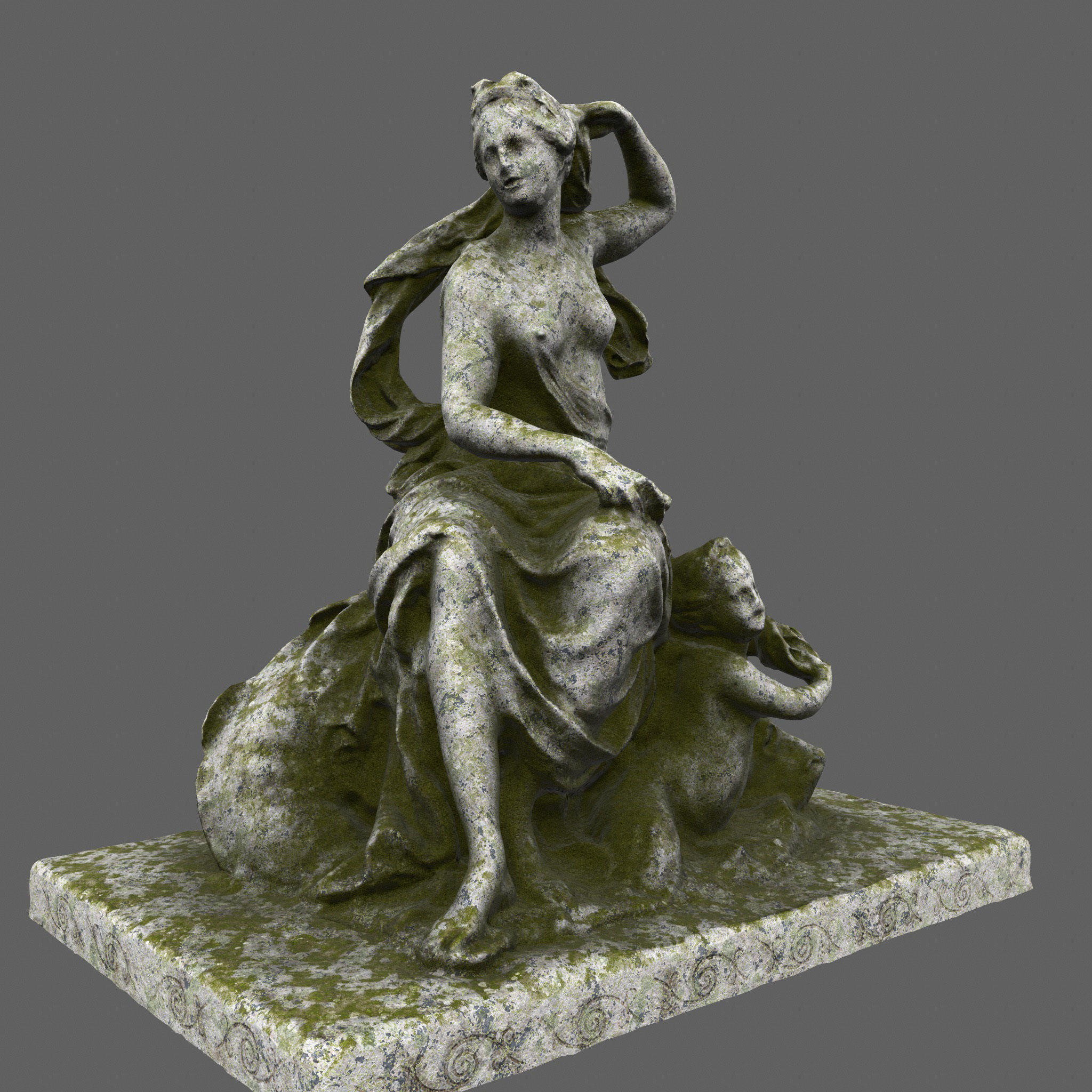 statue 4 of woman on rock 3D model_3