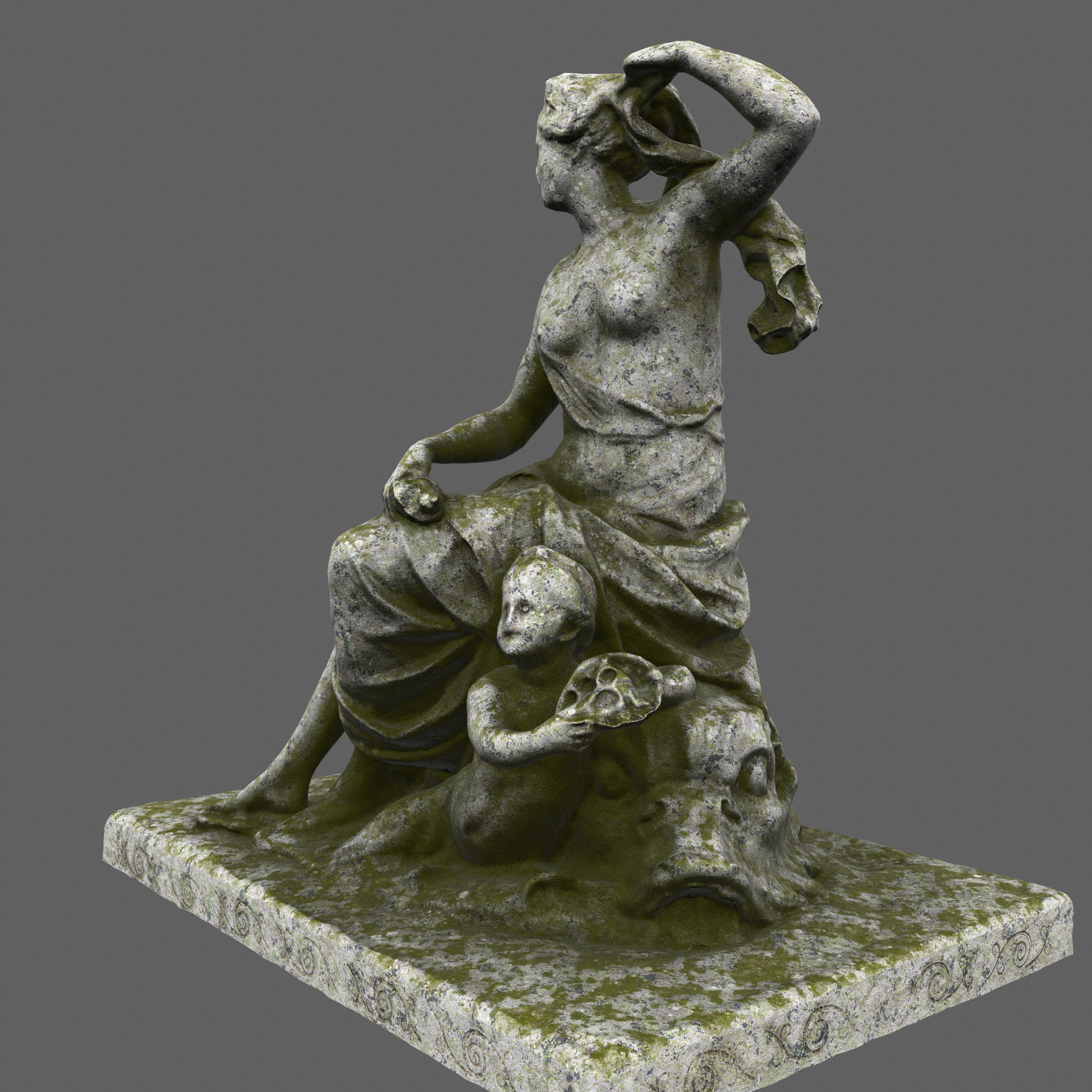 statue 4 of woman on rock 3D model_9