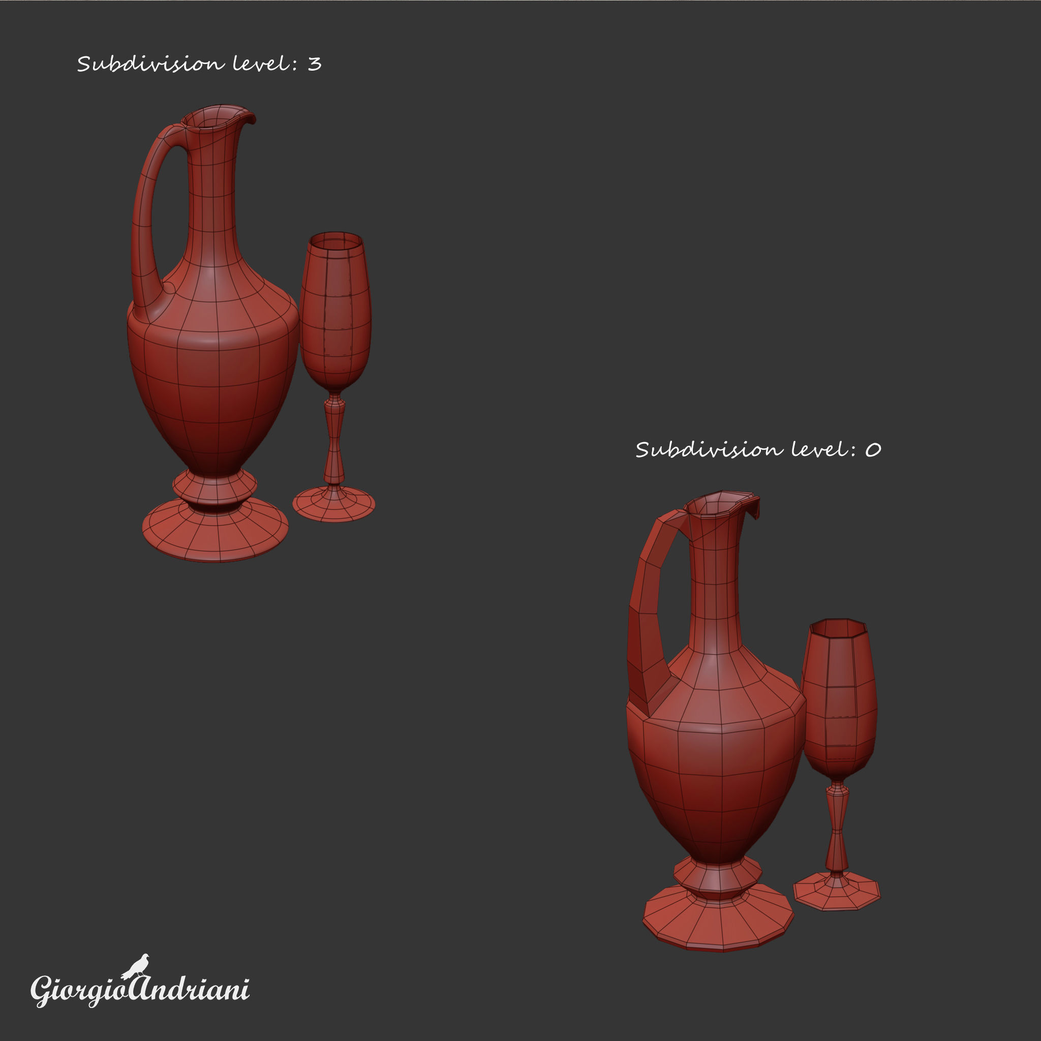 Set 6456 jug and wine glass Low-poly 3D model_5