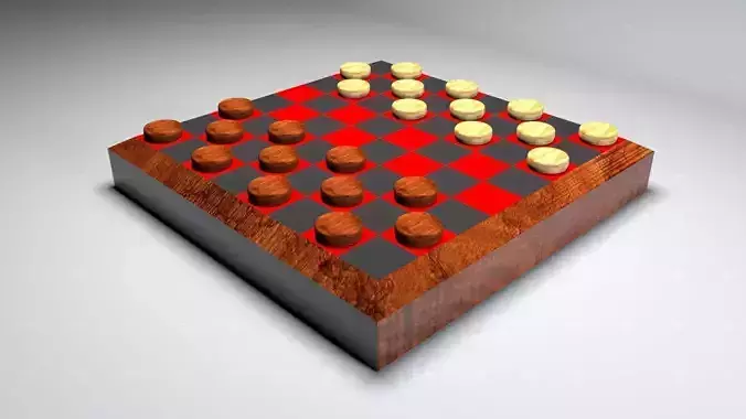 Wooden Checkers Set 3D model