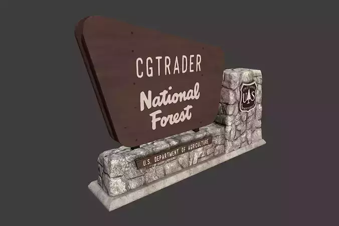 National Forest Stone Sign Low-poly 3D model