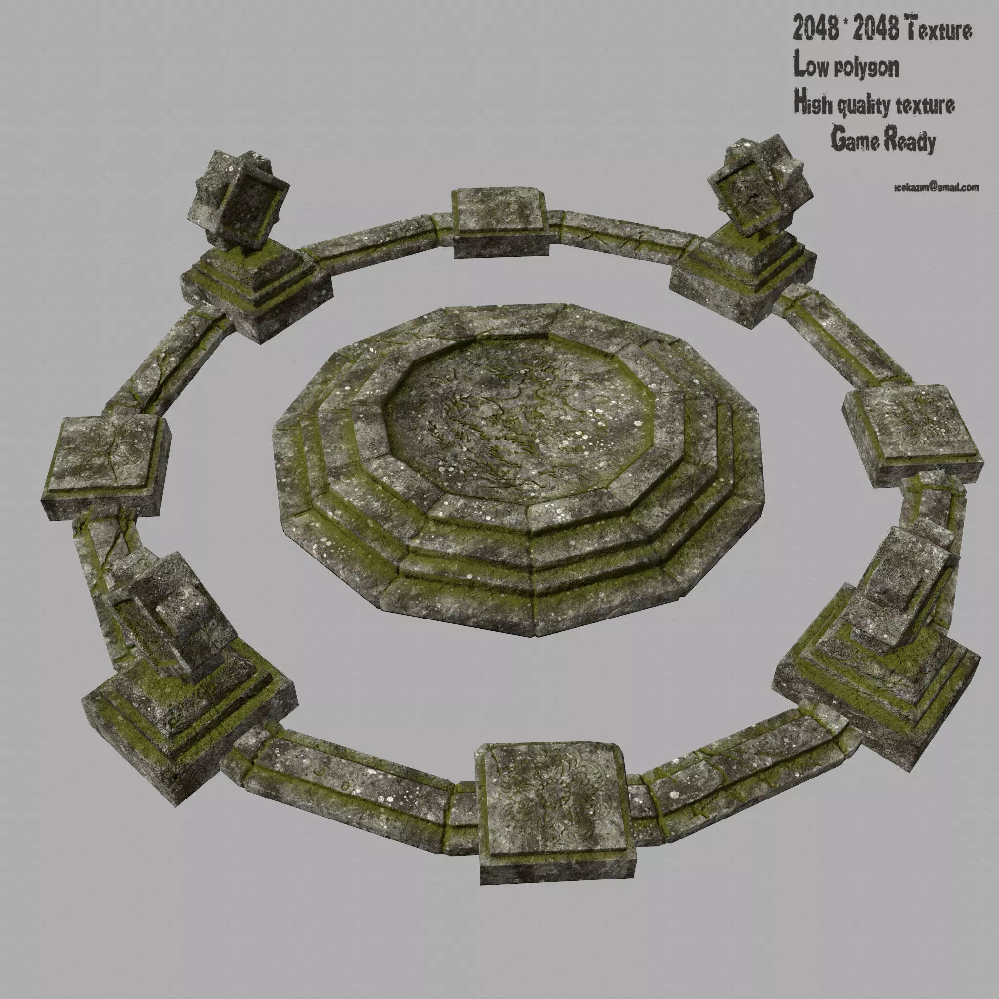 temple stone circle with stones Low-poly 3D model_0