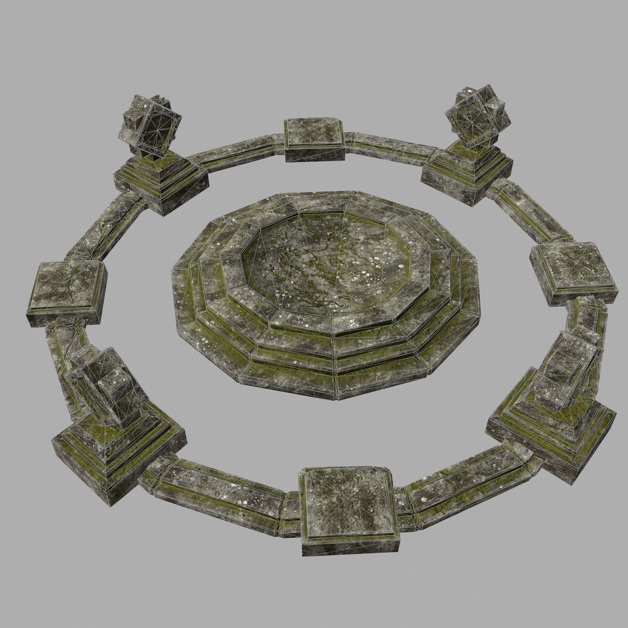 temple stone circle with stones Low-poly 3D model_1