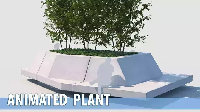 street bench and trees wind animation 3D model