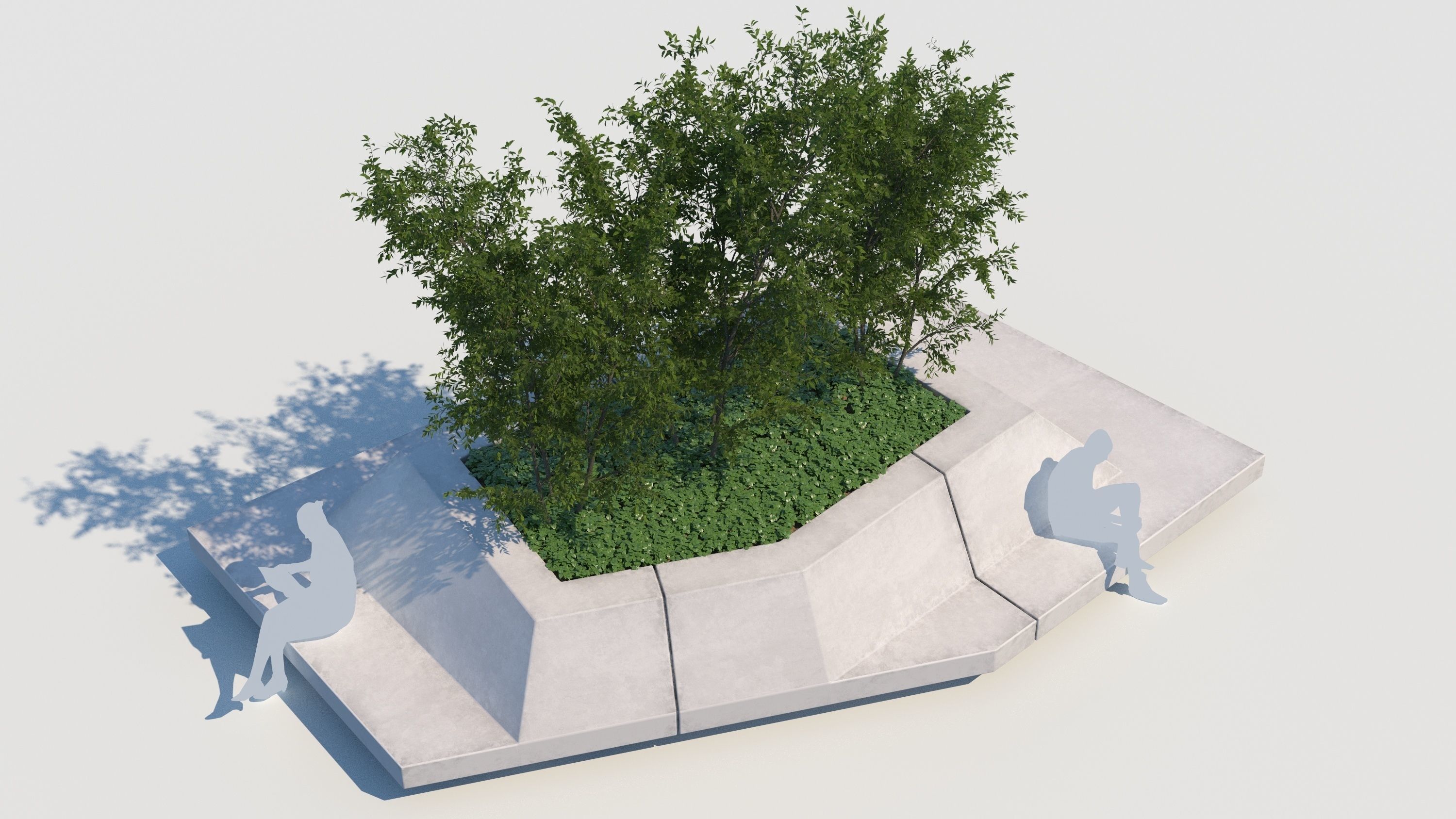 street bench and trees wind animation 3D model_5