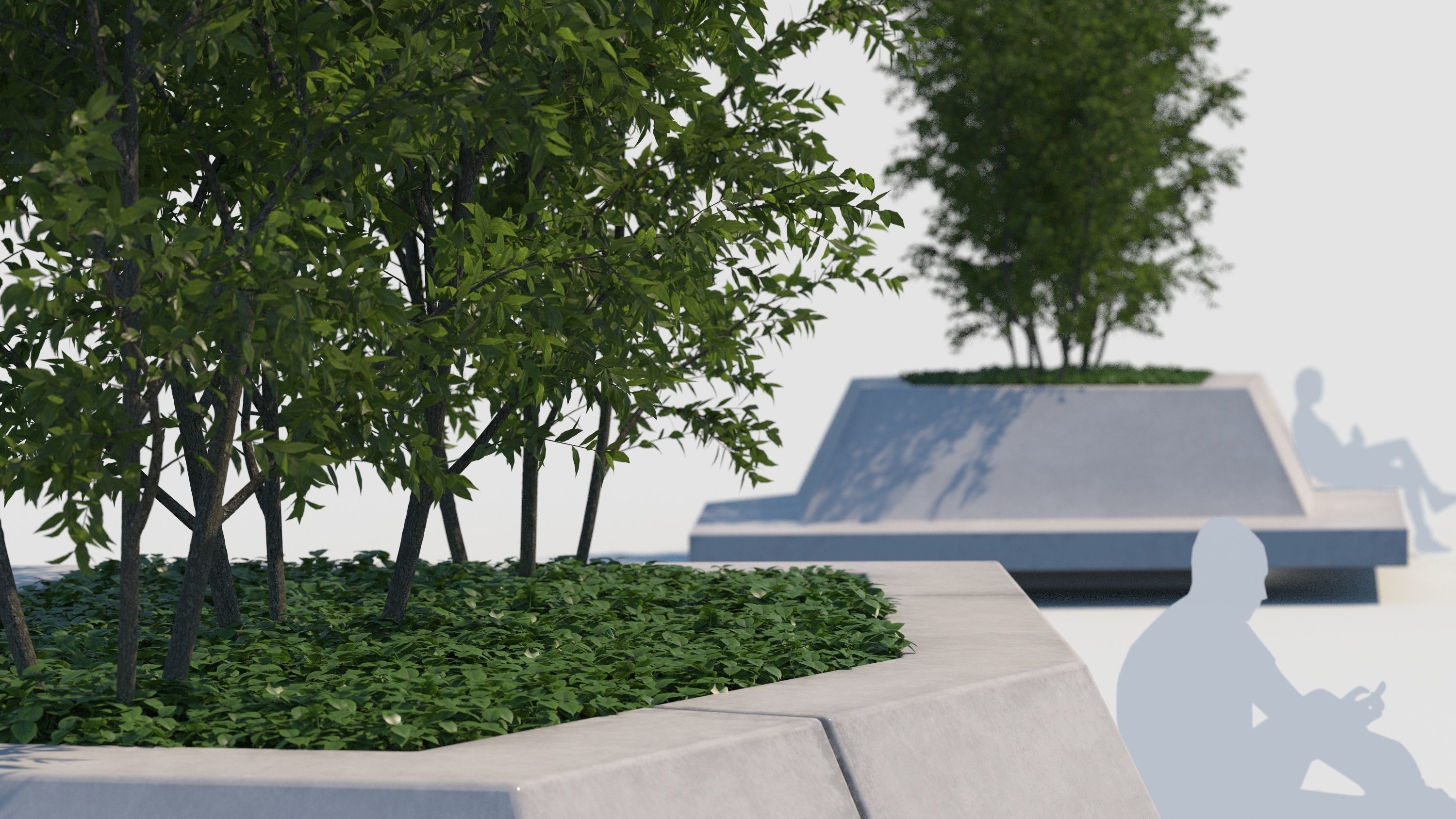 street bench and trees wind animation 3D model_4