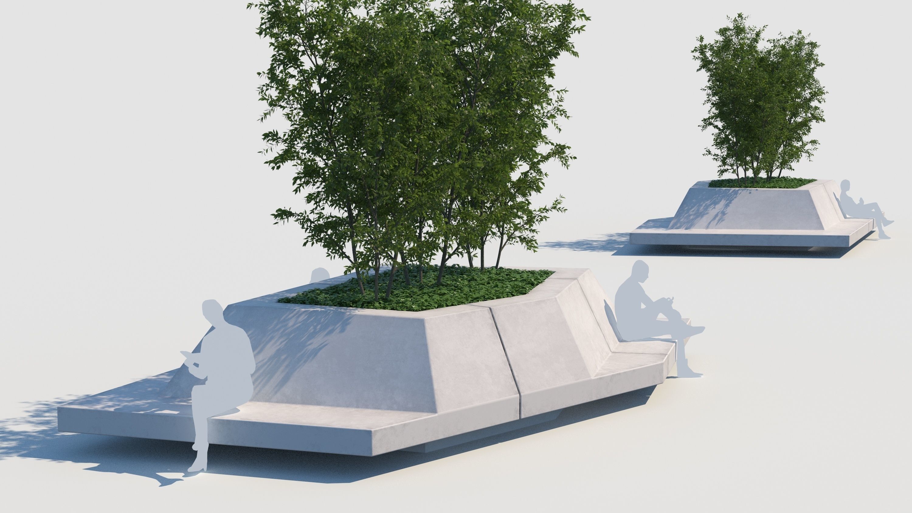 street bench and trees wind animation 3D model_3