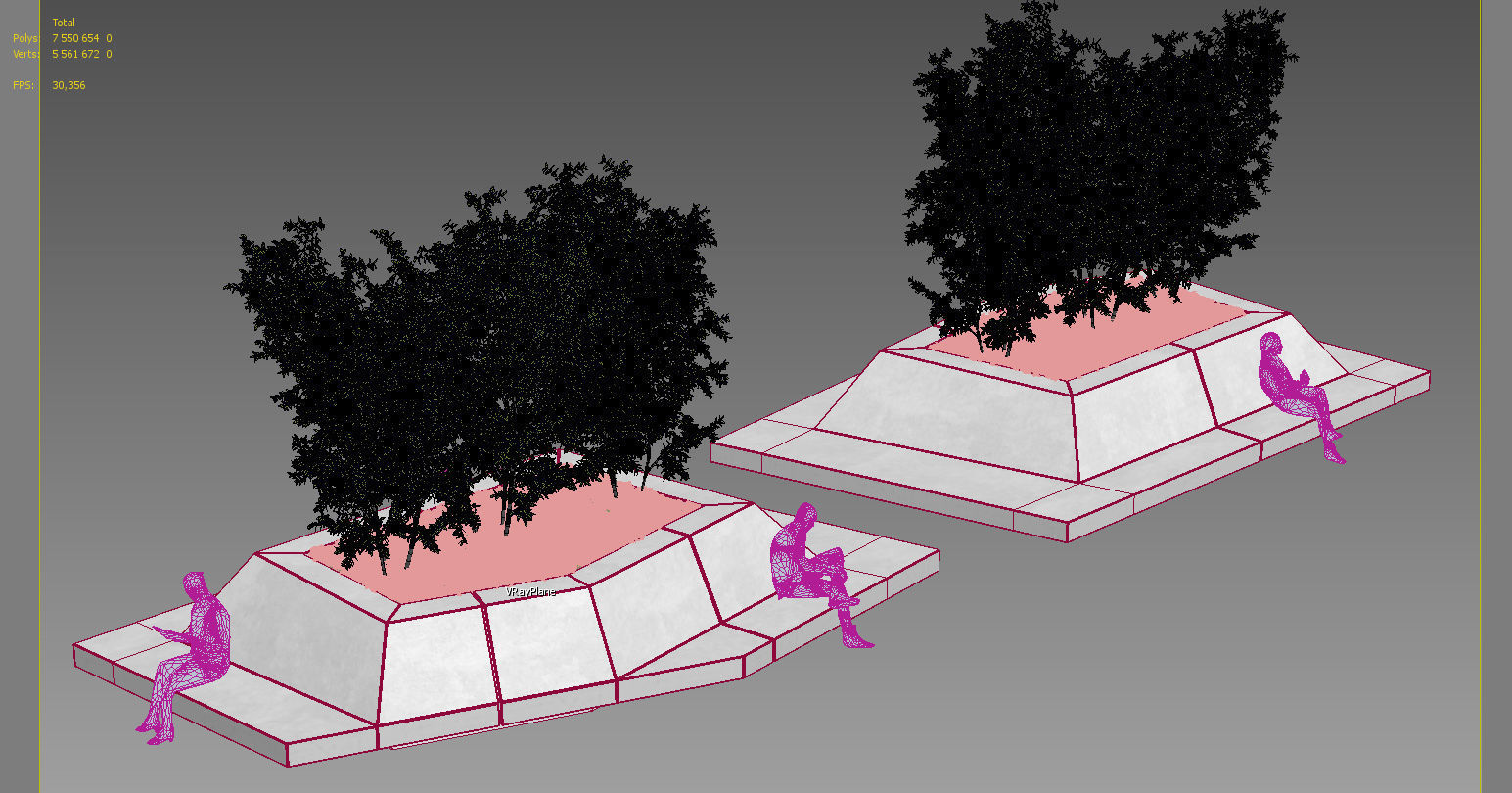 street bench and trees wind animation 3D model_7