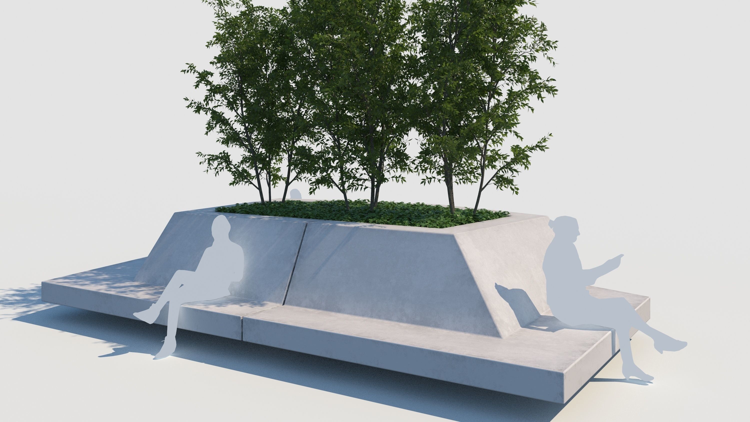 street bench and trees wind animation 3D model_2