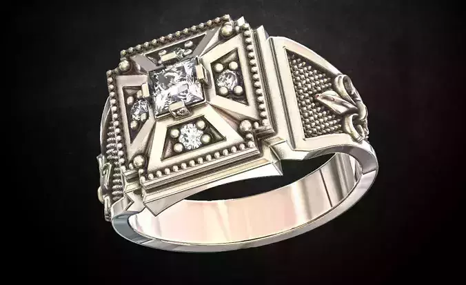 Mens ring with stones and a hiding place  189 3D print model
