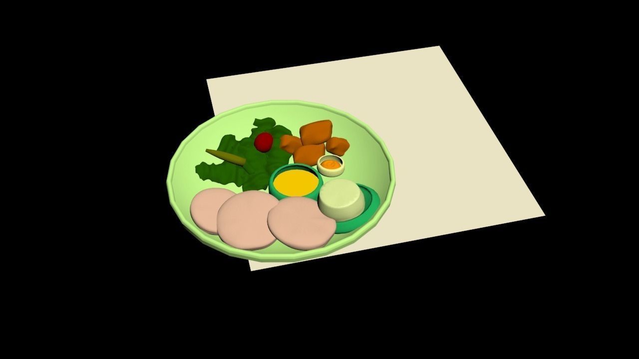 Brunch Set plate of pancakes and vegetables 3D model_1