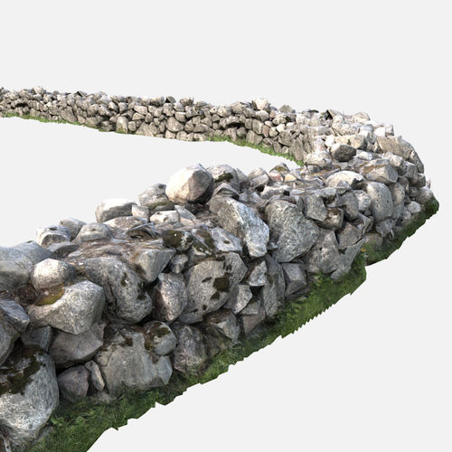 Modular Cobblestone Wall Low-poly 3D model