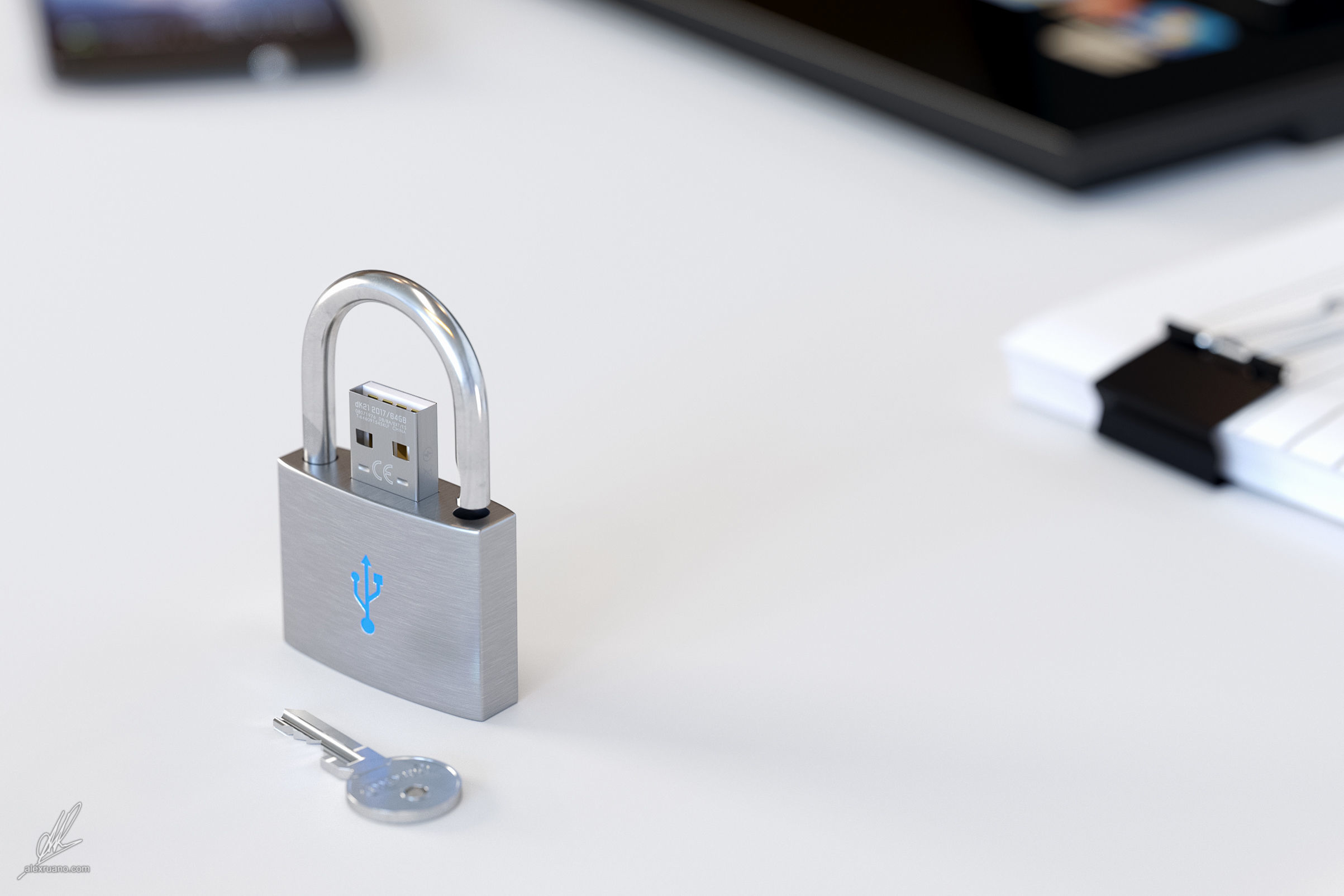 Padlock Pendrive 3D model_4
