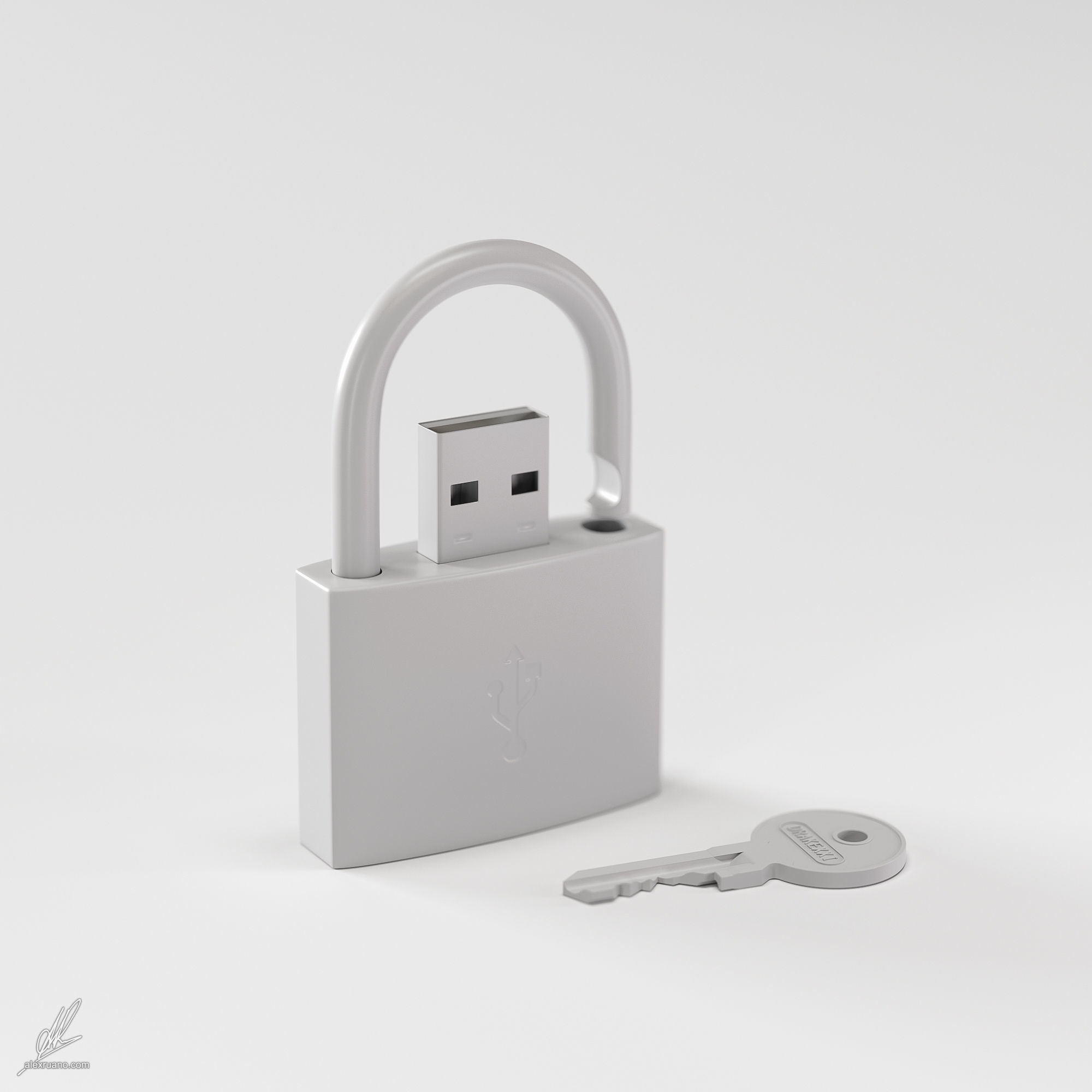 Padlock Pendrive 3D model_2