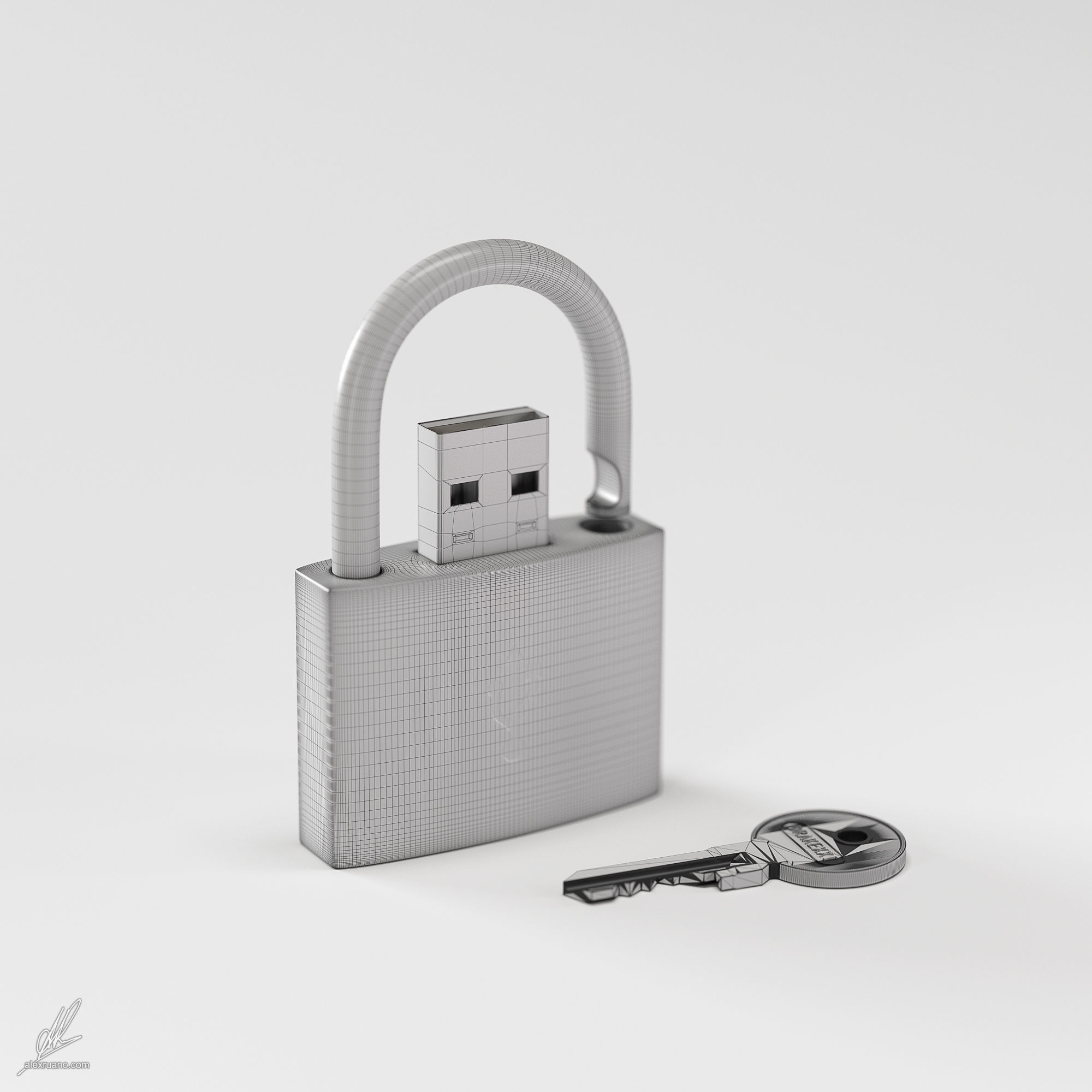 Padlock Pendrive 3D model_3