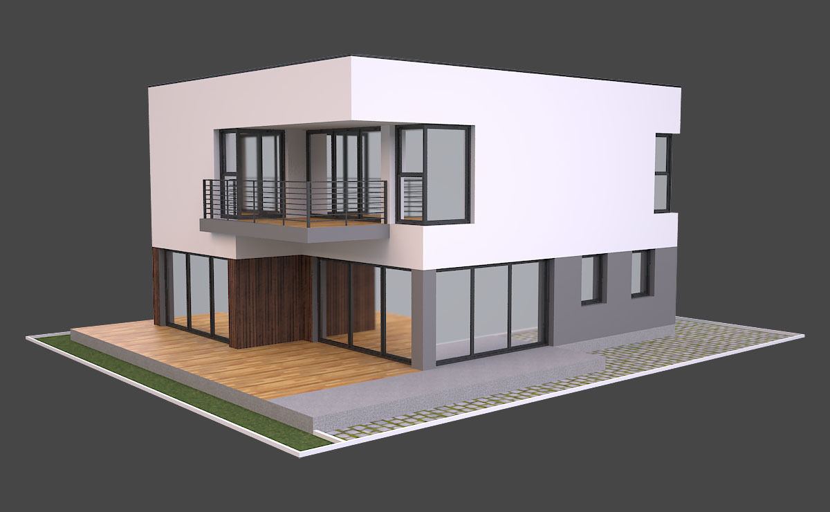 Modern House 1 Free low-poly 3D model_1