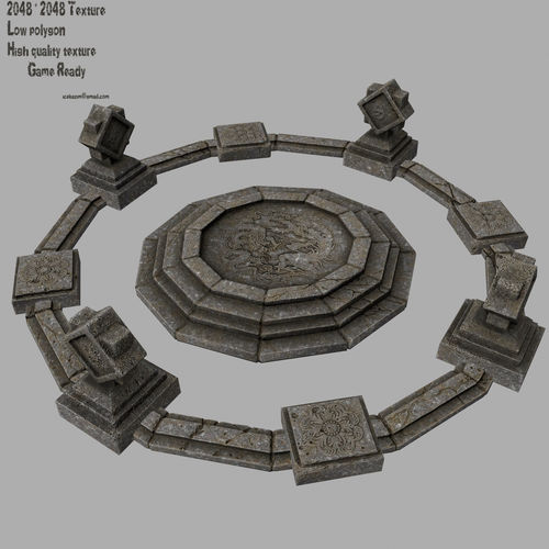 temple 2 stone circle with stones Low-poly 3D model
