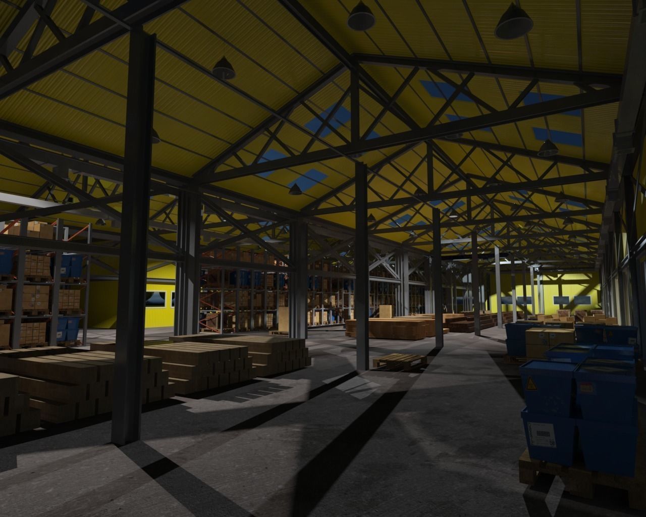 Warehouse interior and exterior whit props Free 3D model_3
