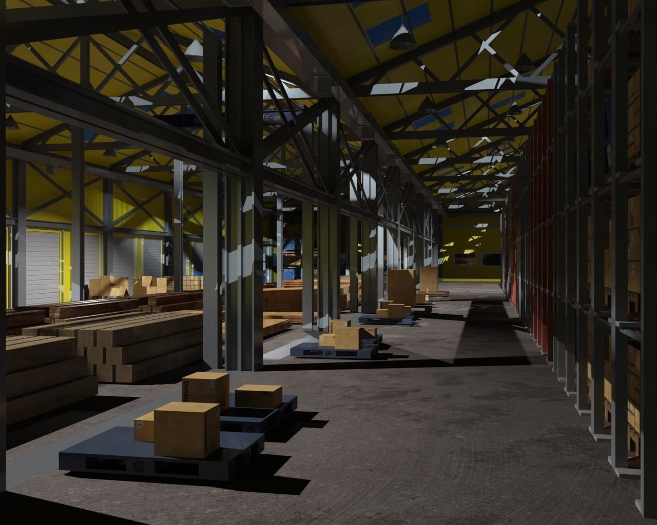 Warehouse interior and exterior whit props Free 3D model_4