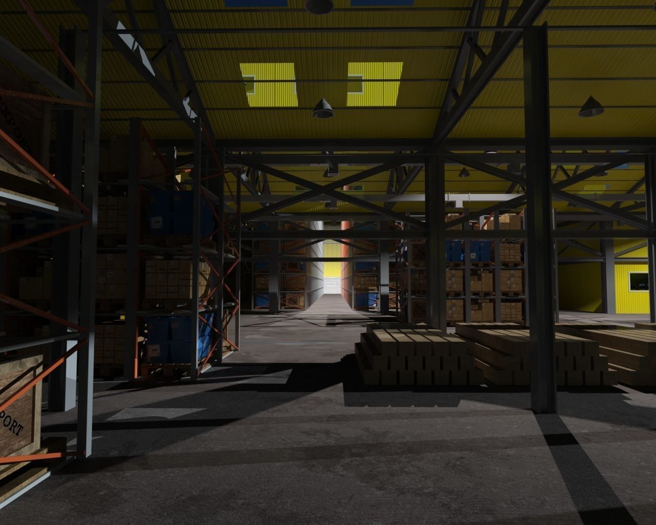 Warehouse interior and exterior whit props Free 3D model_2