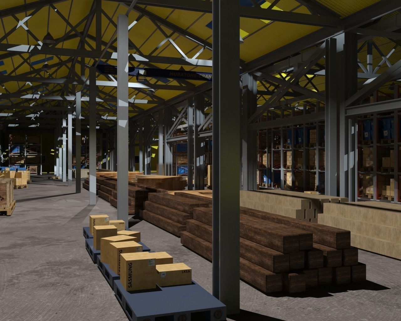 Warehouse interior and exterior whit props Free 3D model_5