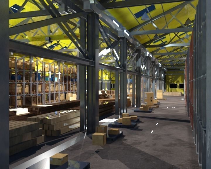Warehouse interior and exterior whit props Free 3D model_1