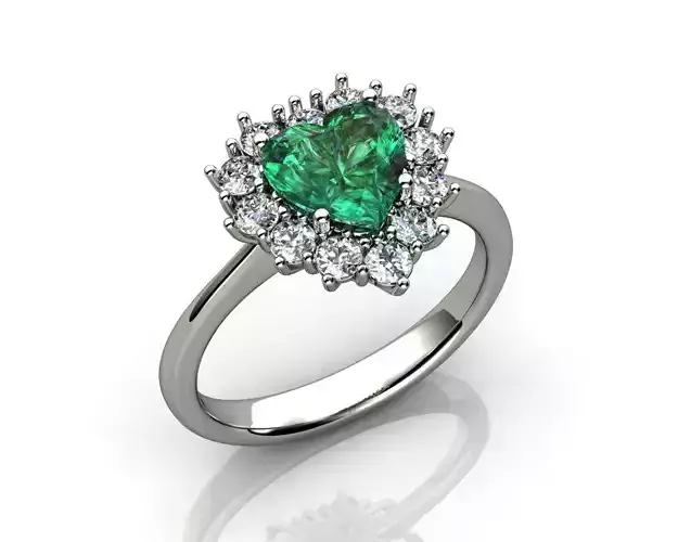 Emerald Heart and Diamond  Ring