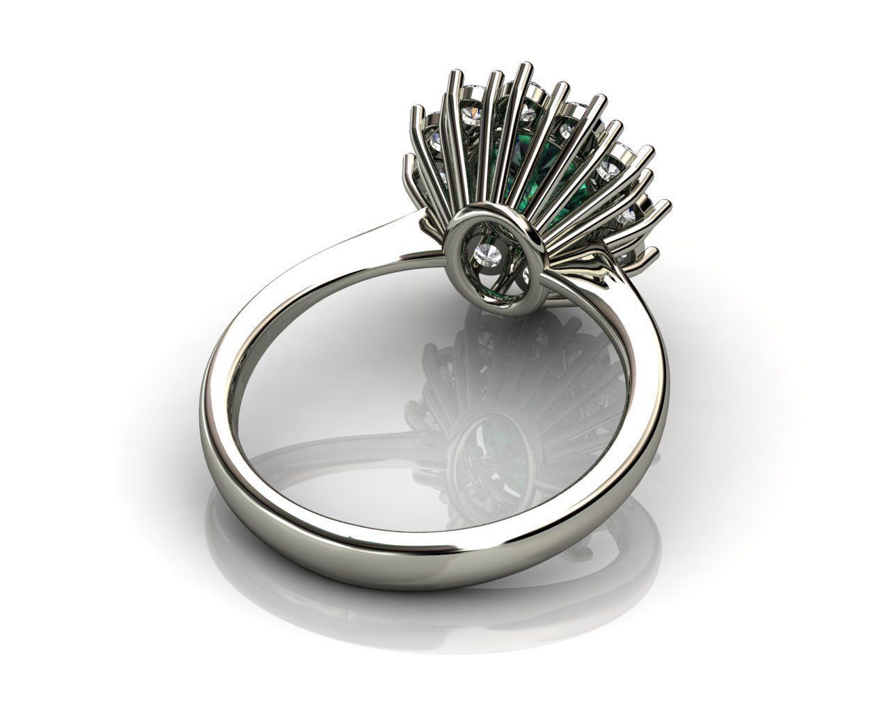 Emerald Oval and Diamond  Ring 3D print model_4