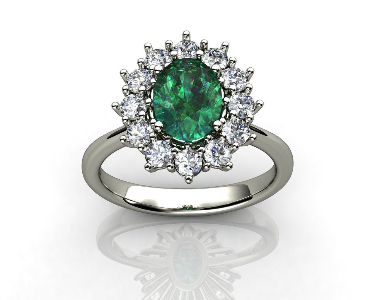 Emerald Oval and Diamond  Ring 3D print model_1