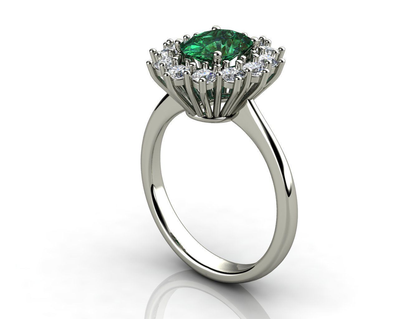 Emerald Oval and Diamond  Ring 3D print model_2