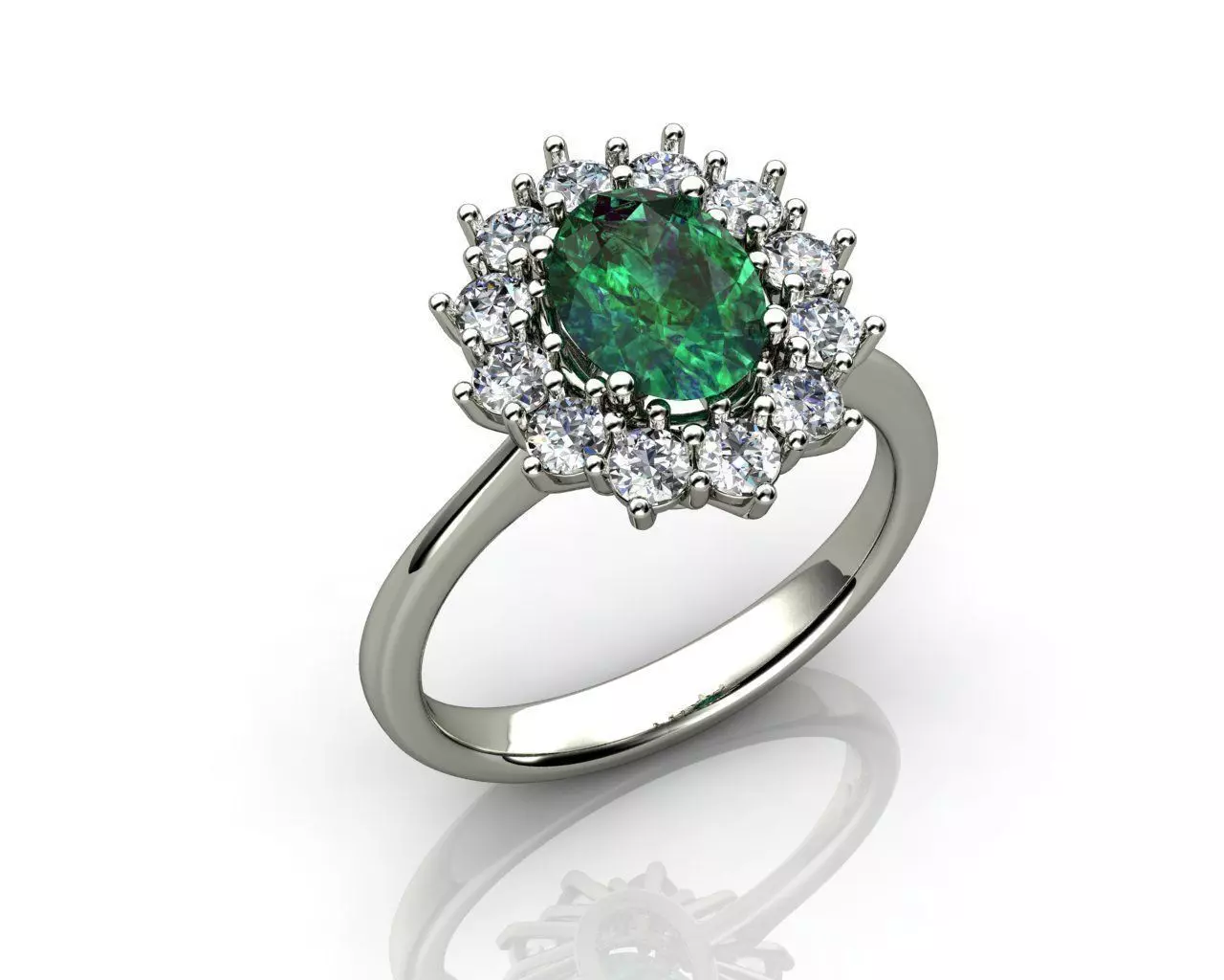 Emerald Oval and Diamond  Ring 3D print model_0