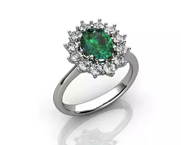 Emerald Oval and Diamond  Ring