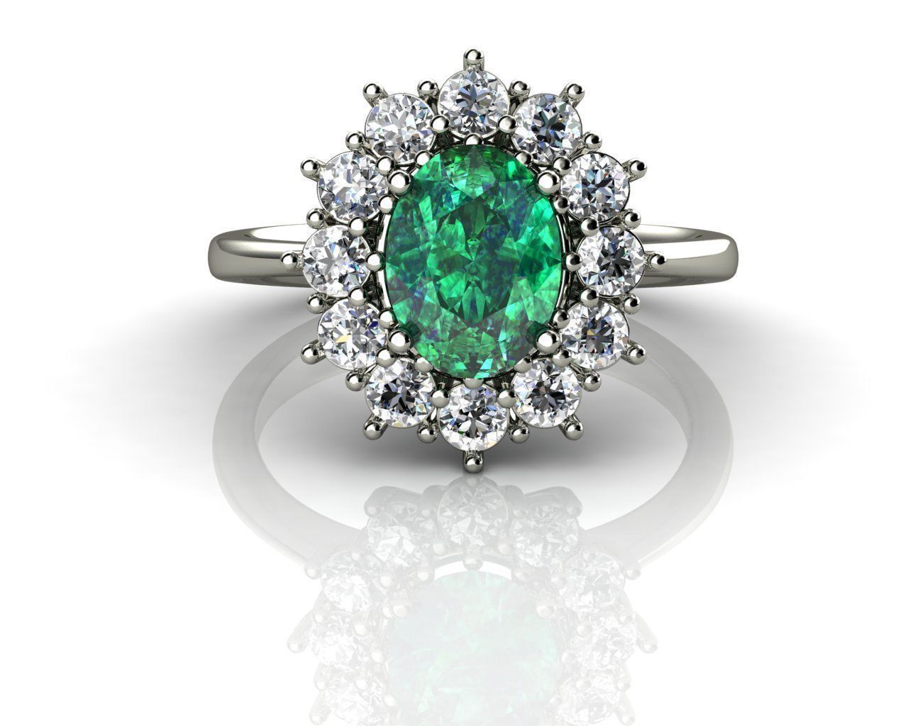 Emerald Oval and Diamond  Ring 3D print model_3