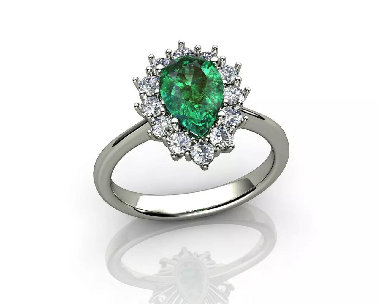 Emerald Pear and Diamond  Ring 3D print model_0