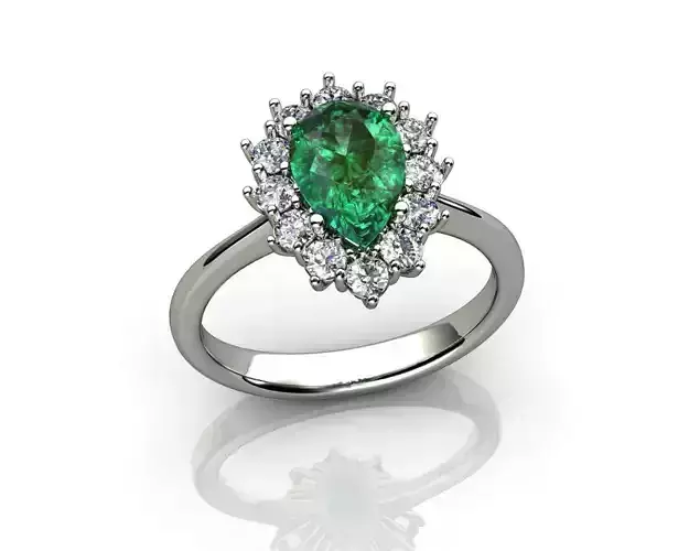 Emerald Pear and Diamond  Ring