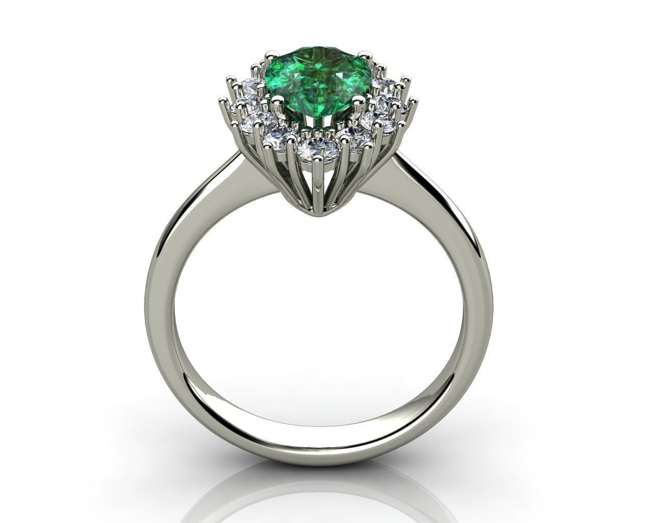Emerald Pear and Diamond  Ring 3D print model_1
