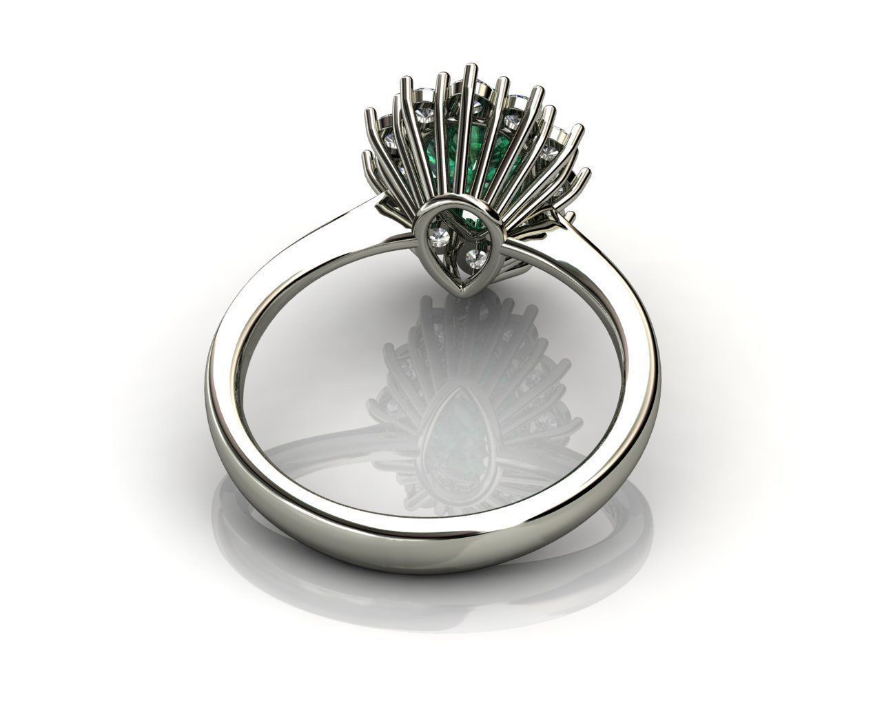Emerald Pear and Diamond  Ring 3D print model_4