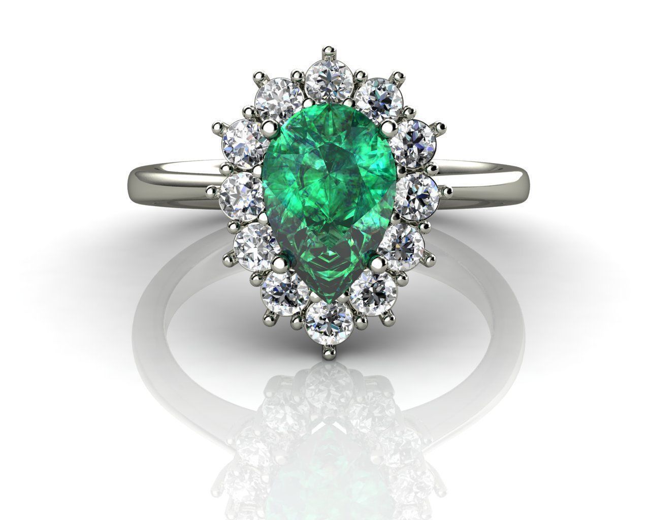 Emerald Pear and Diamond  Ring 3D print model_2