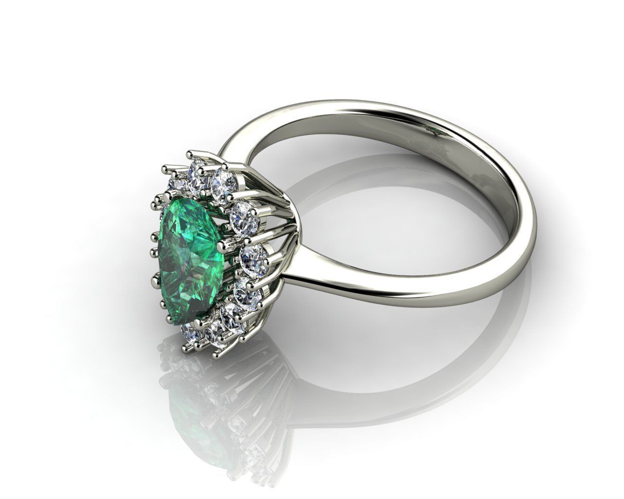 Emerald Pear and Diamond  Ring 3D print model_3